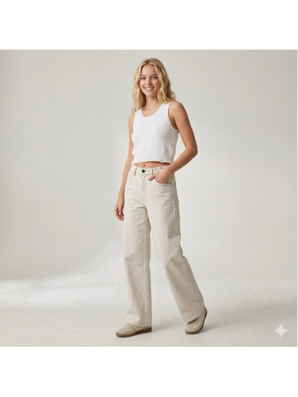 Banana Republic High Rise Rigid Wide Leg Jeans Off White Cream Denim Size 27P - Picture 2 of 10